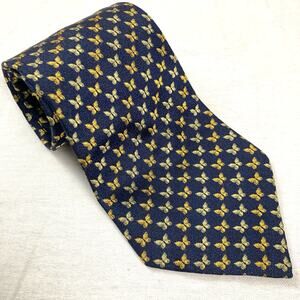 Smithsonian Navy Blue & Gold Silk Butterfly Novelty Print Tie Gift Foulard Work